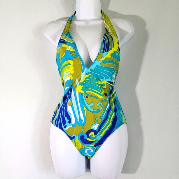 TRINA TURK Women's One-Piece Swimsuit Sz 6 Blue/Green Paisley Pool Beach Cottage - Picture 11 of 11
